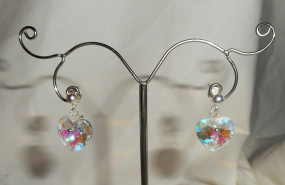 Vit AB Swarovski kristall hjärta örhängen på 925 silver örhängen