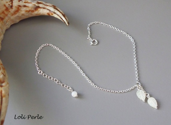 925 silver armband/ankelkedja med pärlemorblad