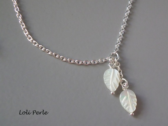 925 silver armband/ankelkedja med pärlemorblad