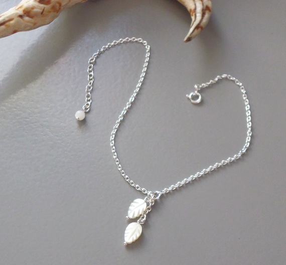 925 silver armband/ankelkedja med pärlemorblad