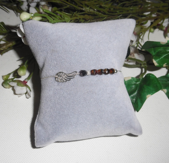 Original brun kristall vinge och pärlor armband på 925 silver kedja