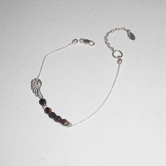 Original brun kristall vinge och pärlor armband på 925 silver kedja
