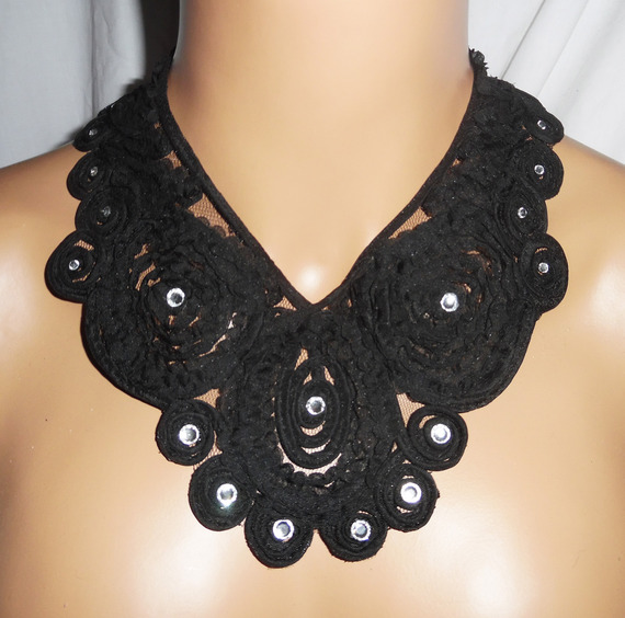 Original stor svart spetsblomma choker halsband med Swarovski kristall