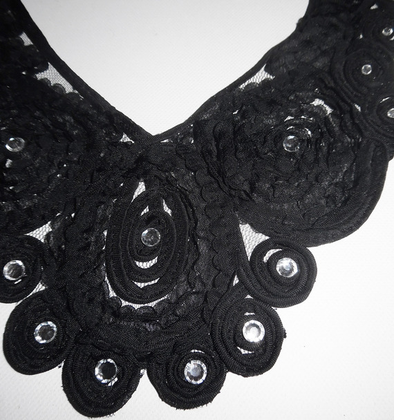 Original stor svart spetsblomma choker halsband med Swarovski kristall