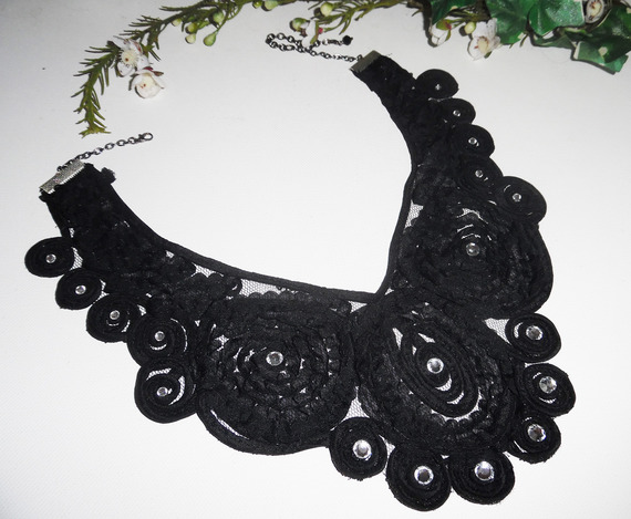 Original stor svart spetsblomma choker halsband med Swarovski kristall