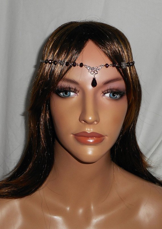 2 i 1 lila bohemisk kristall tiara med blommig design