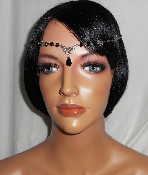 2 i 1 lila bohemisk kristall tiara med blommig design