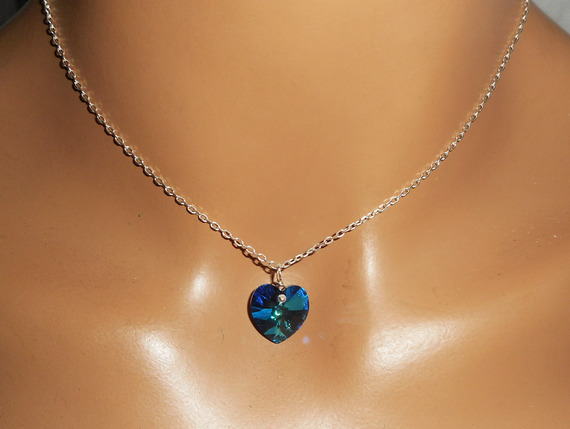 Set Swarovski crystal blått hjärta hängande på 925 silverkedja