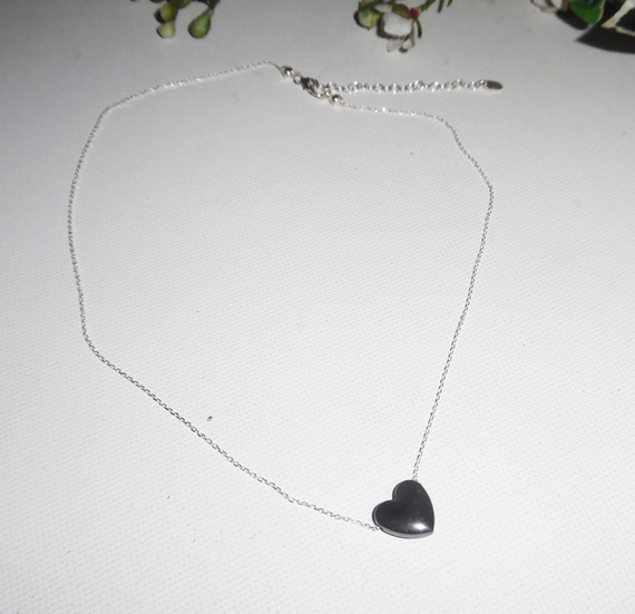 Hematit hjärta hänge på 925 silver kedja