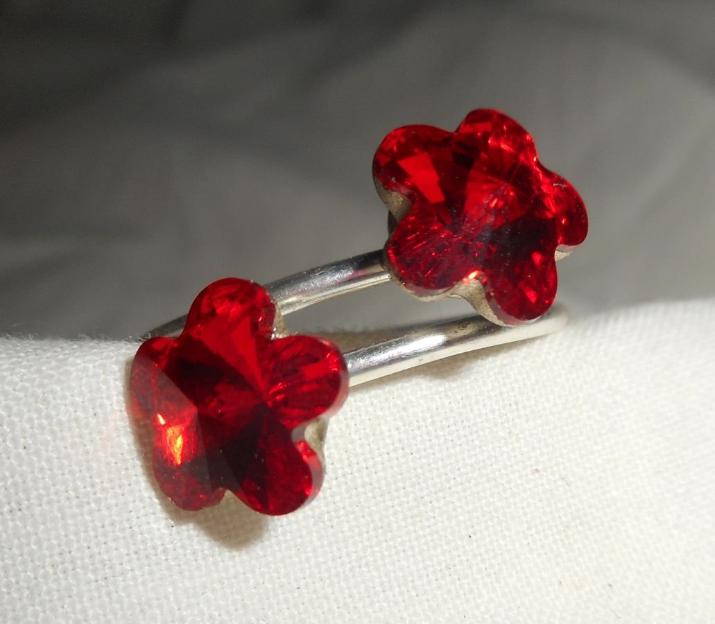 Röd Swarovski Crystal dubbel blomma ring
