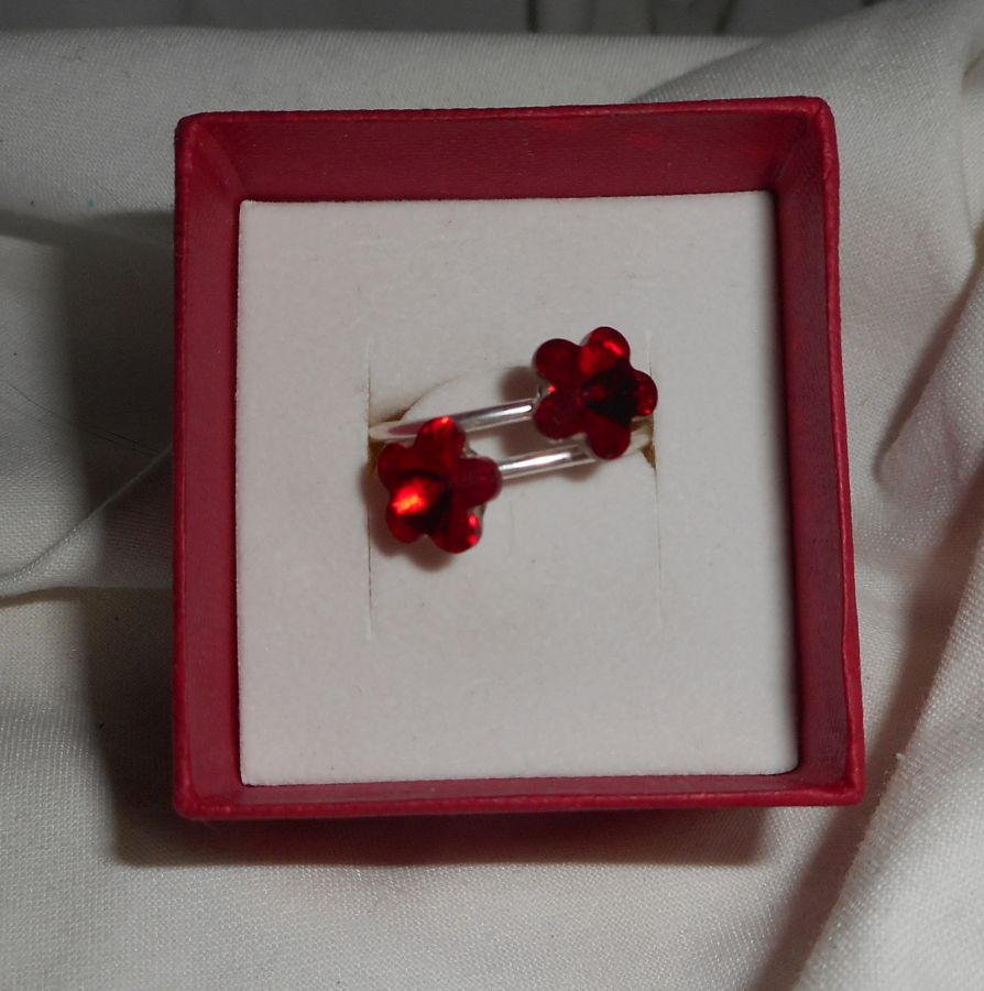 Röd Swarovski Crystal dubbel blomma ring