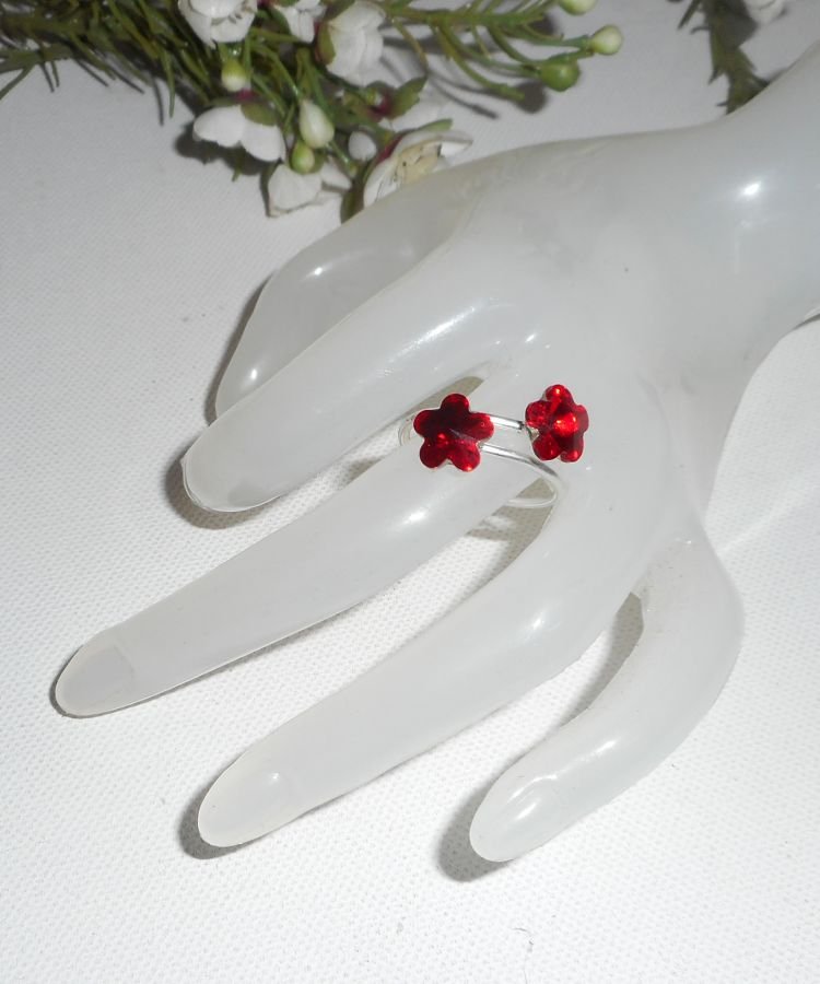 Röd Swarovski Crystal dubbel blomma ring