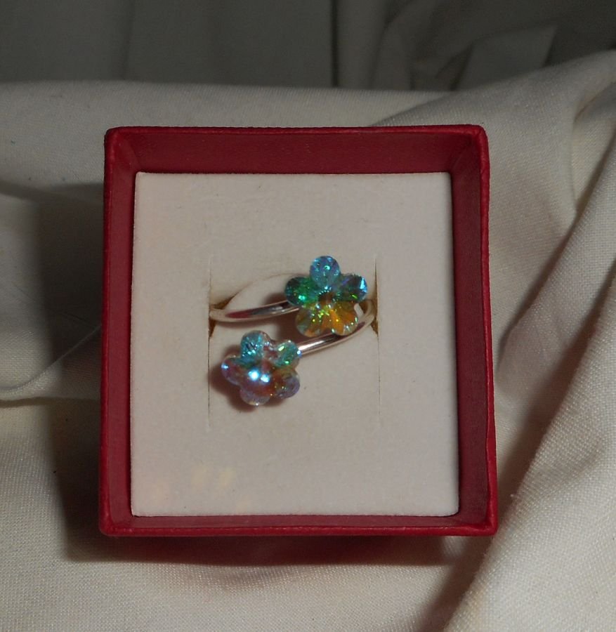 Swarovski kristall dubbel blomma ring
