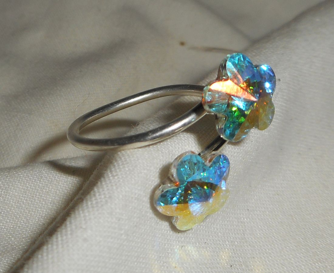 Swarovski kristall dubbel blomma ring