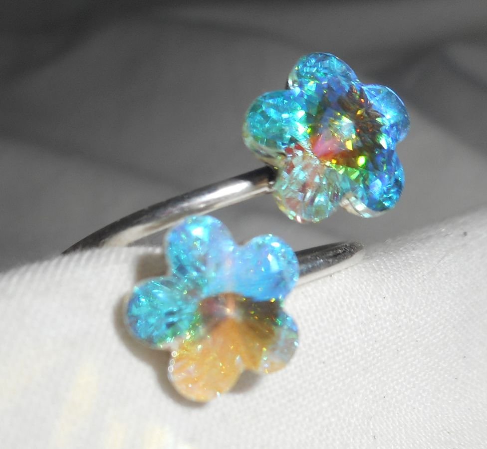 Swarovski kristall dubbel blomma ring