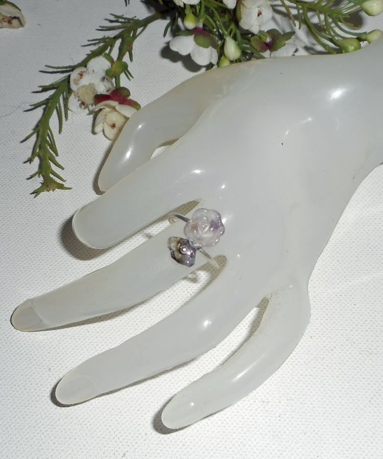 Lila ametist och 925 silver blomma och sten ring