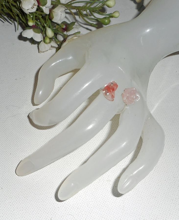 Blomma och stenring - rosa kvarts och silver 925