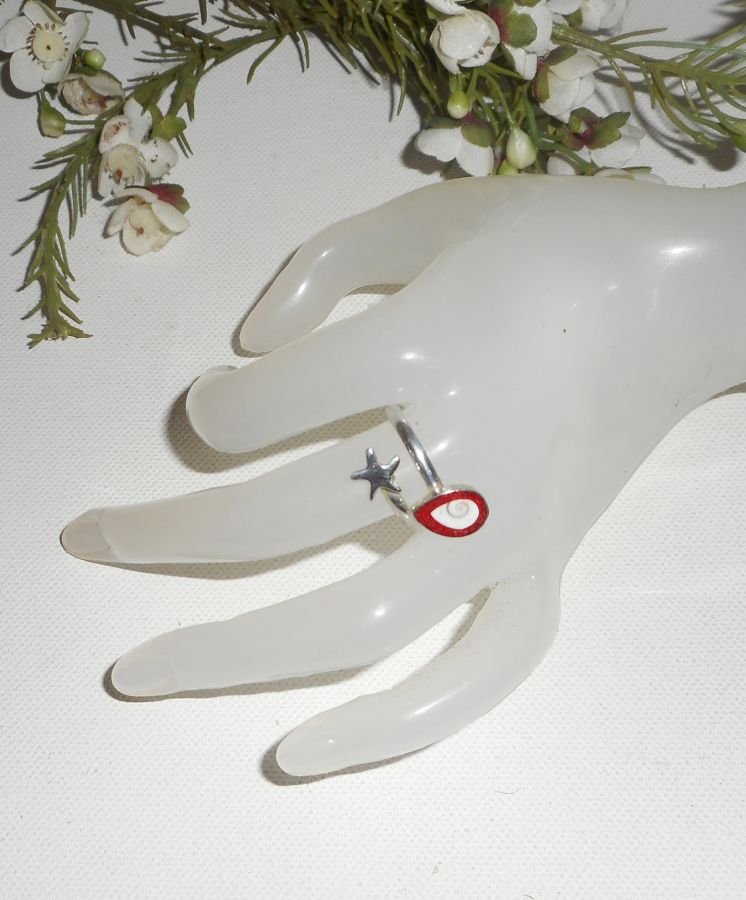 Original 925 silverring med sjöstjärna och St. Lucia öga
