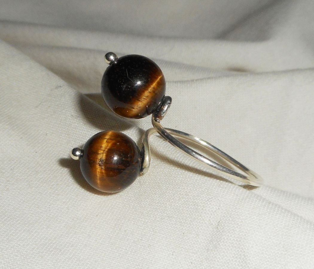Original 925 silverring med bruna tiger eye stenar