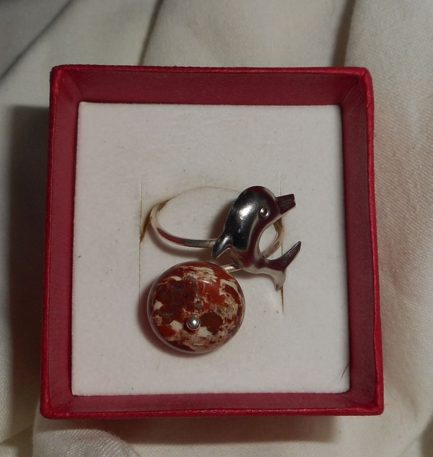 Original 925 silverring med jaspissten och delfin
