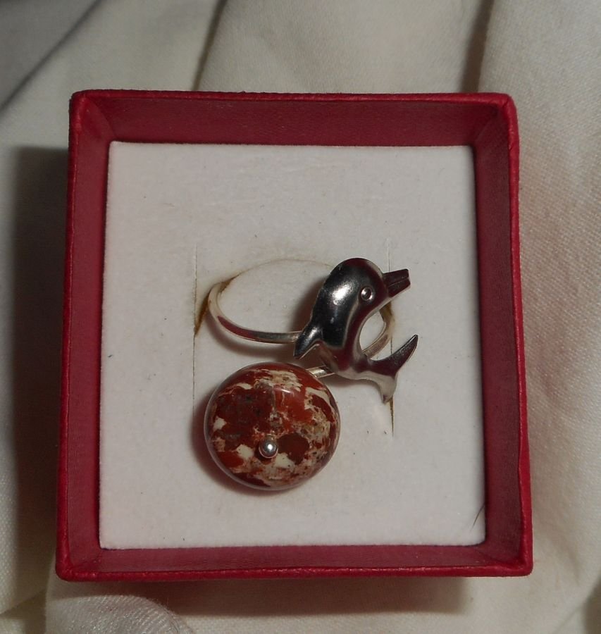 Original 925 silverring med jaspissten och delfin