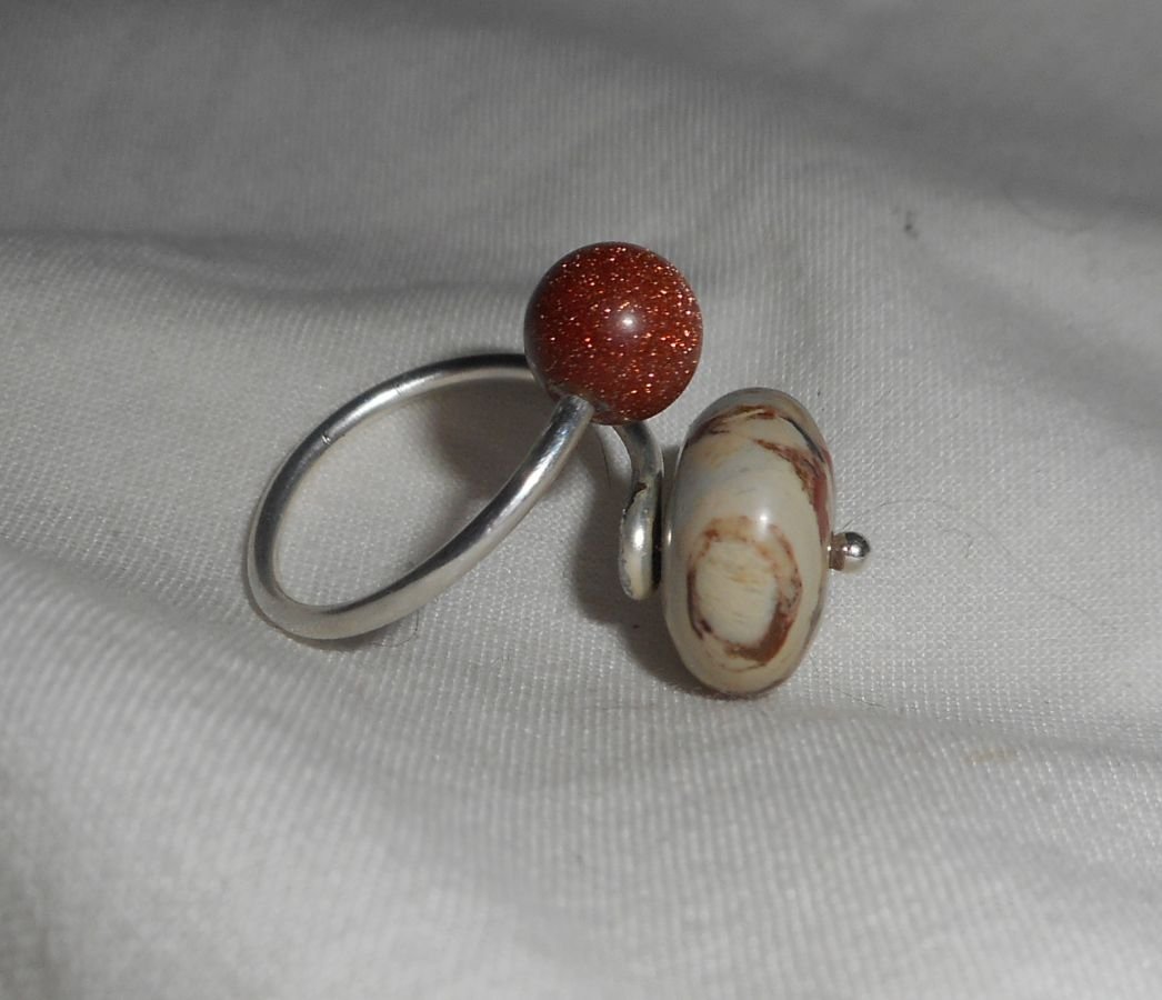 Original 925 sterling silverring med jaspis och brun agat