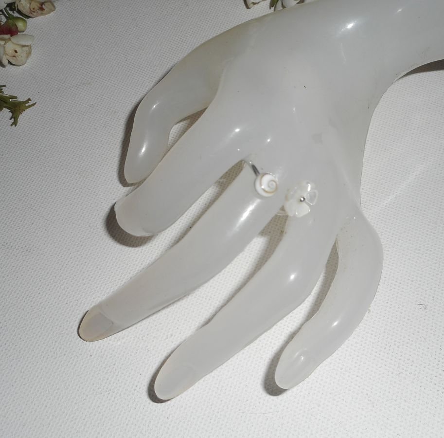 Original 925 sterling silverring med pärlemorblomma och luciaöga