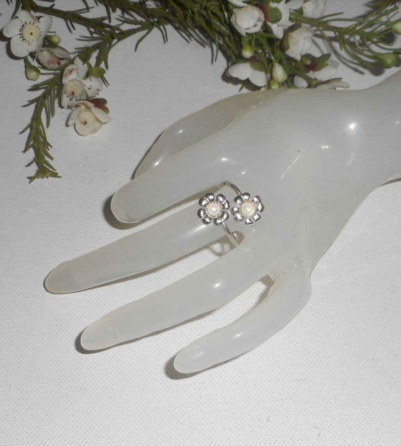 Original 925 silverring med blommor och vit Swarovski-kristall