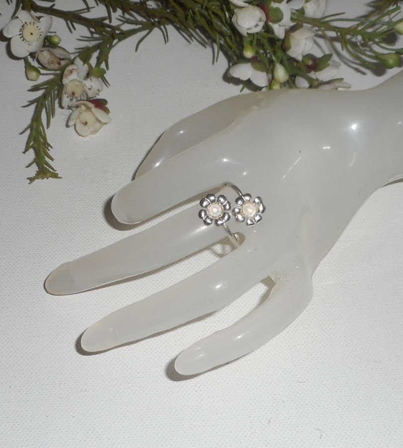 Original 925 silverring med blommor och vit Swarovski-kristall