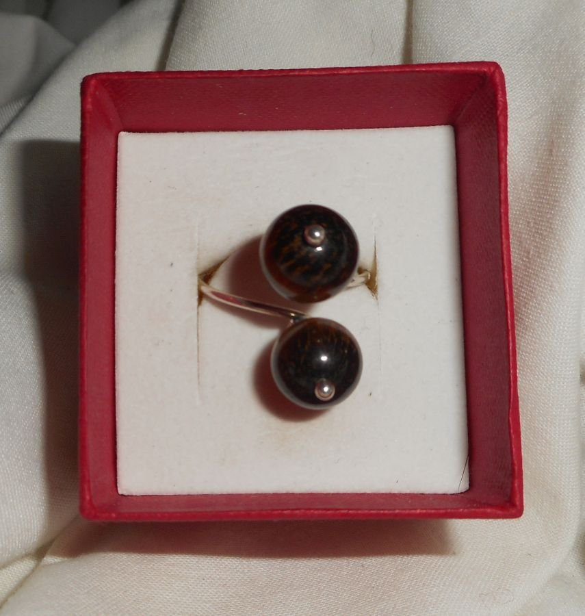 Original 925 silverring med bruna tiger eye stenar