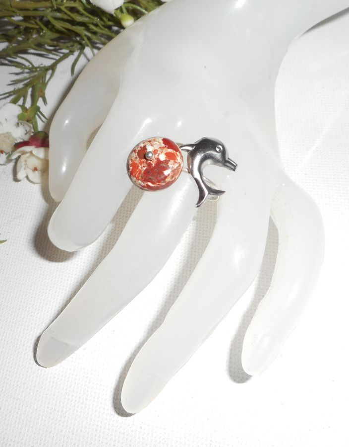 Original 925 silverring med jaspissten och delfin