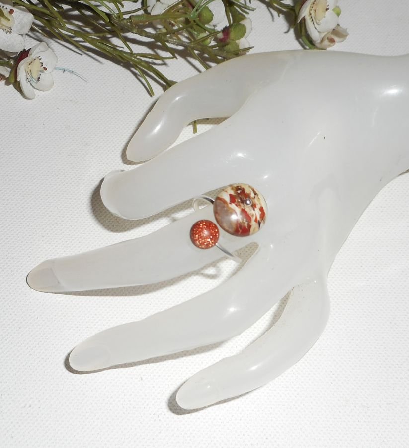 Original 925 sterling silverring med jaspis och brun agat