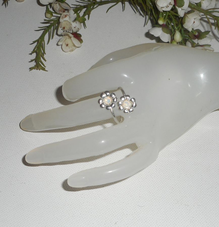 Original 925 silverring med blommor och vit Swarovski-kristall