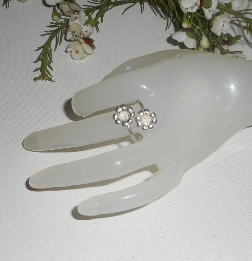 Original 925 silverring med blommor och vit Swarovski-kristall