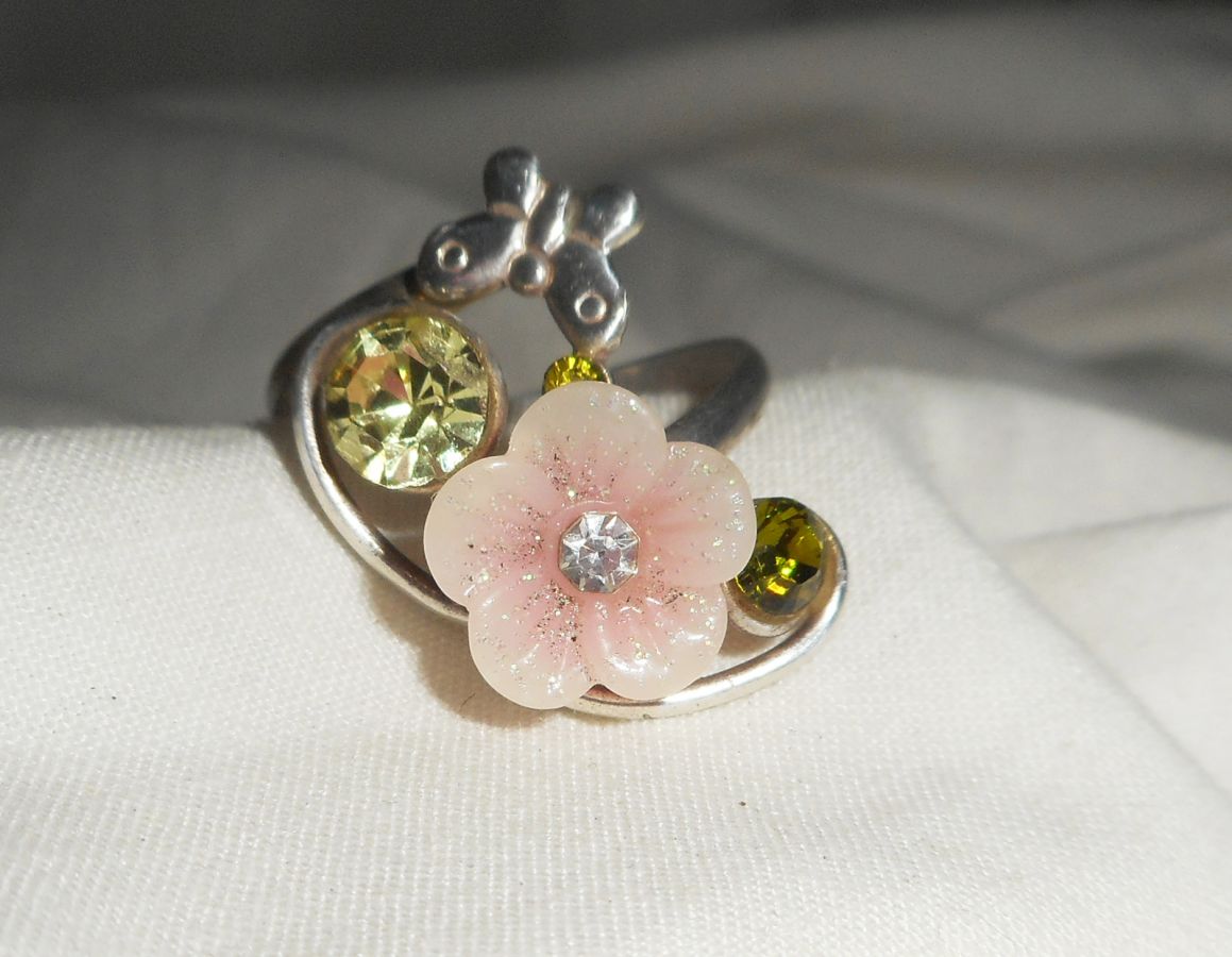Original 925 silverring med rosa blomma och Swarovski-kristall