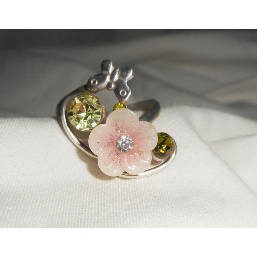 Original 925 silverring med rosa blomma och Swarovski-kristall