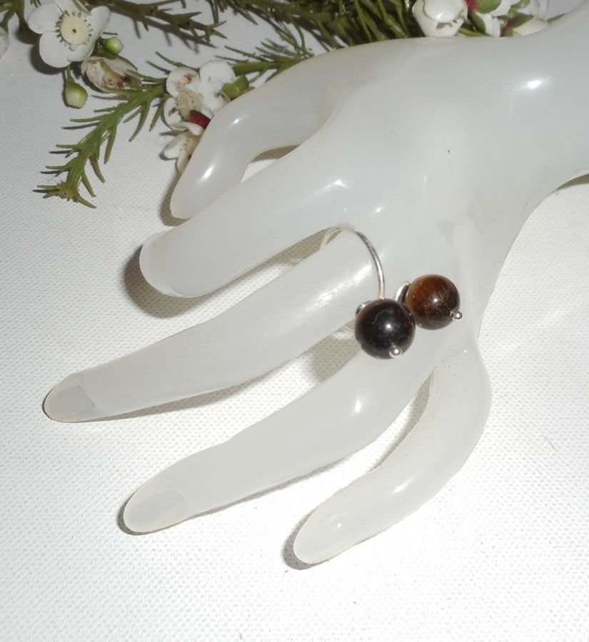 Original 925 silverring med bruna tiger eye stenar