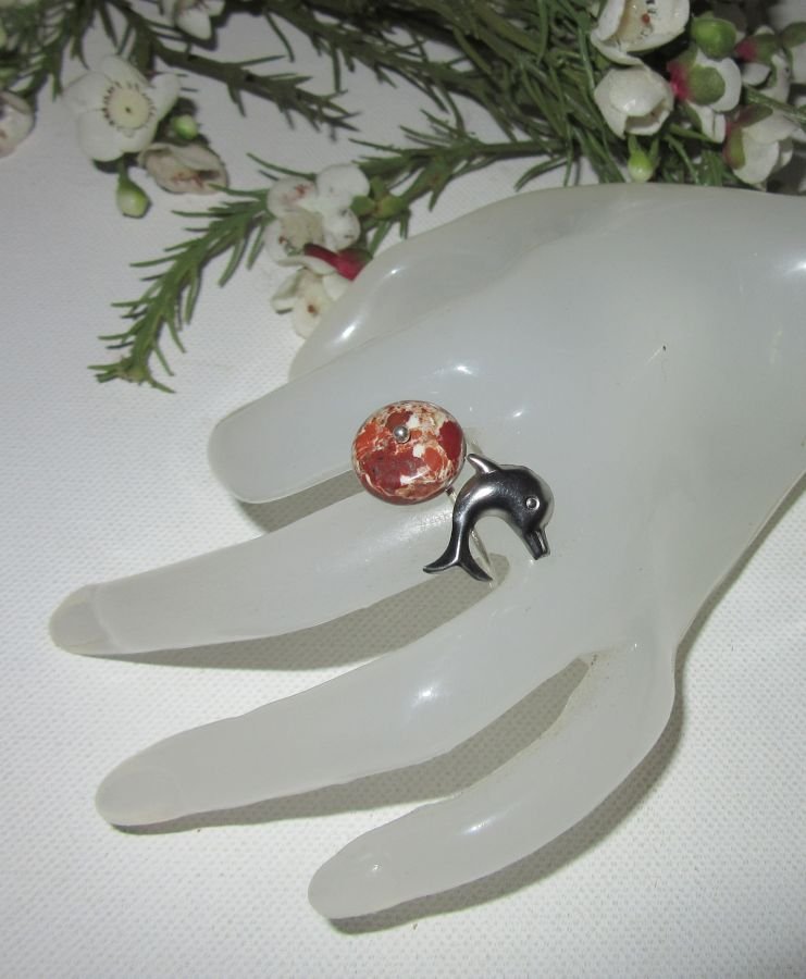 Original 925 silverring med jaspissten och delfin