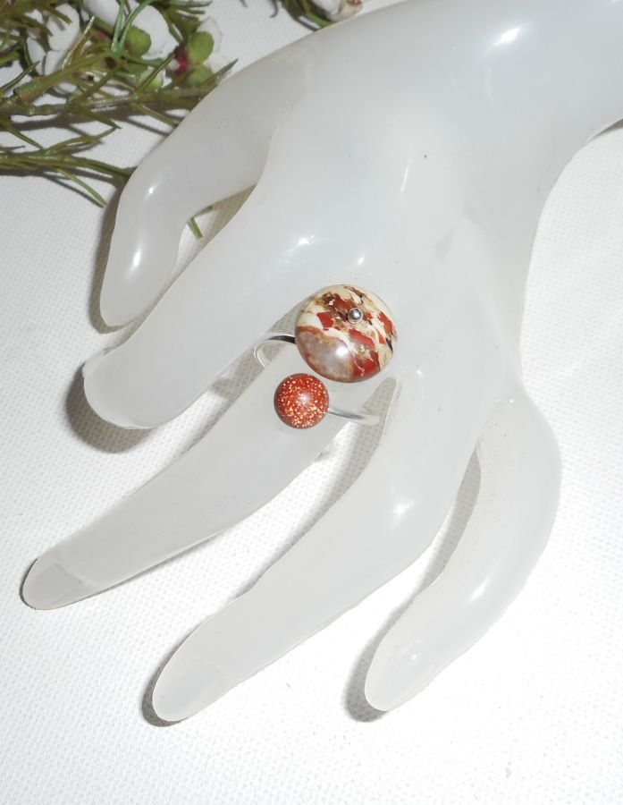 Original 925 sterling silverring med jaspis och brun agat