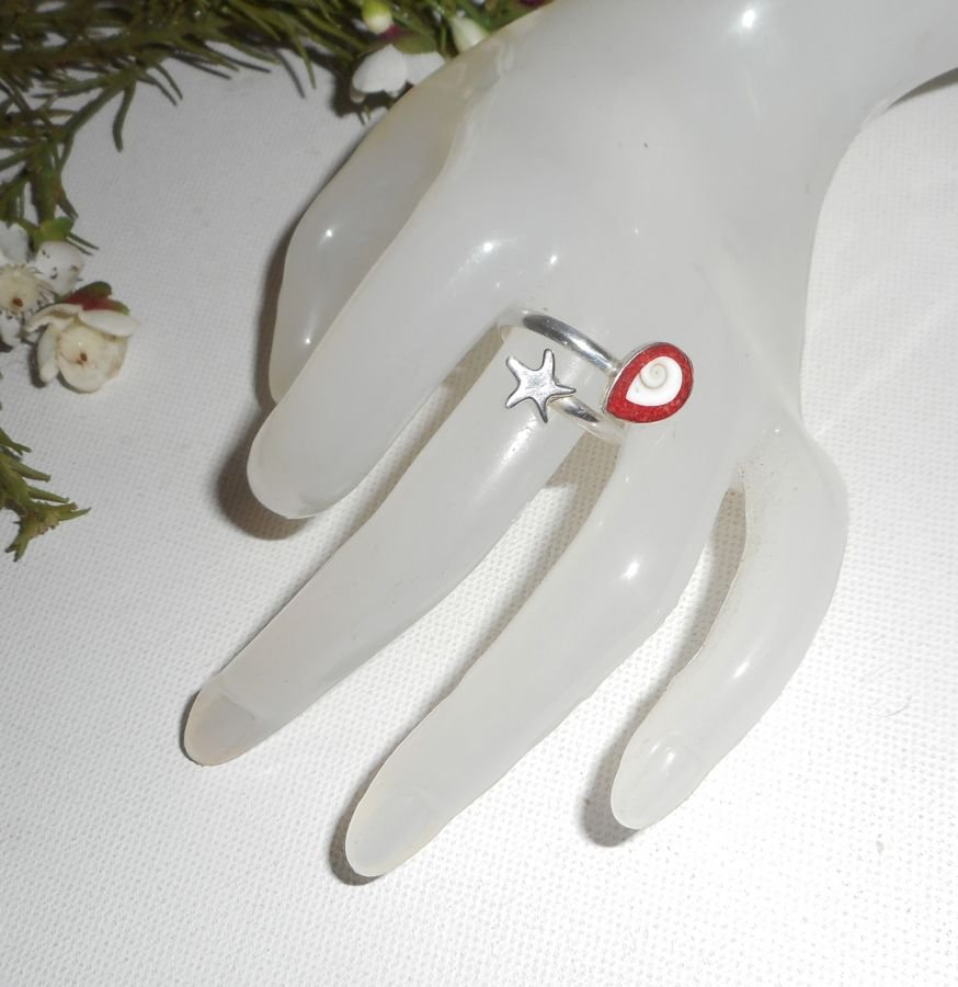 Original 925 silverring med sjöstjärna och St. Lucia öga