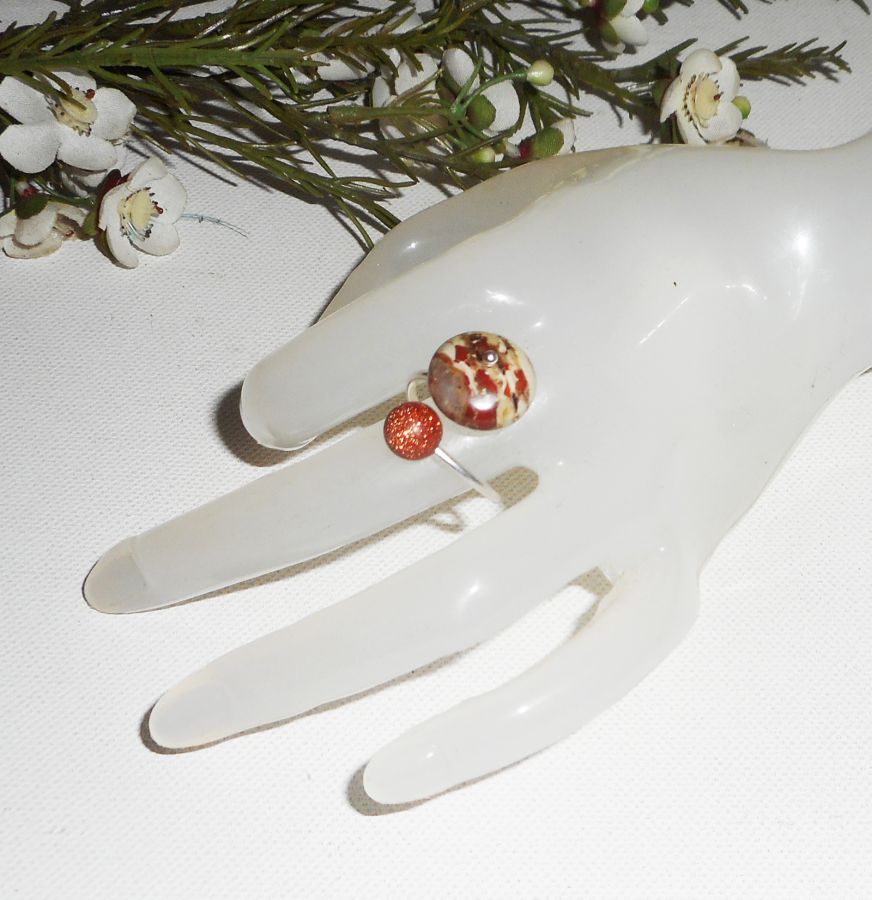 Original 925 sterling silverring med jaspis och brun agat