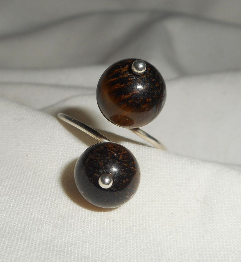 Original 925 silverring med bruna tiger eye stenar