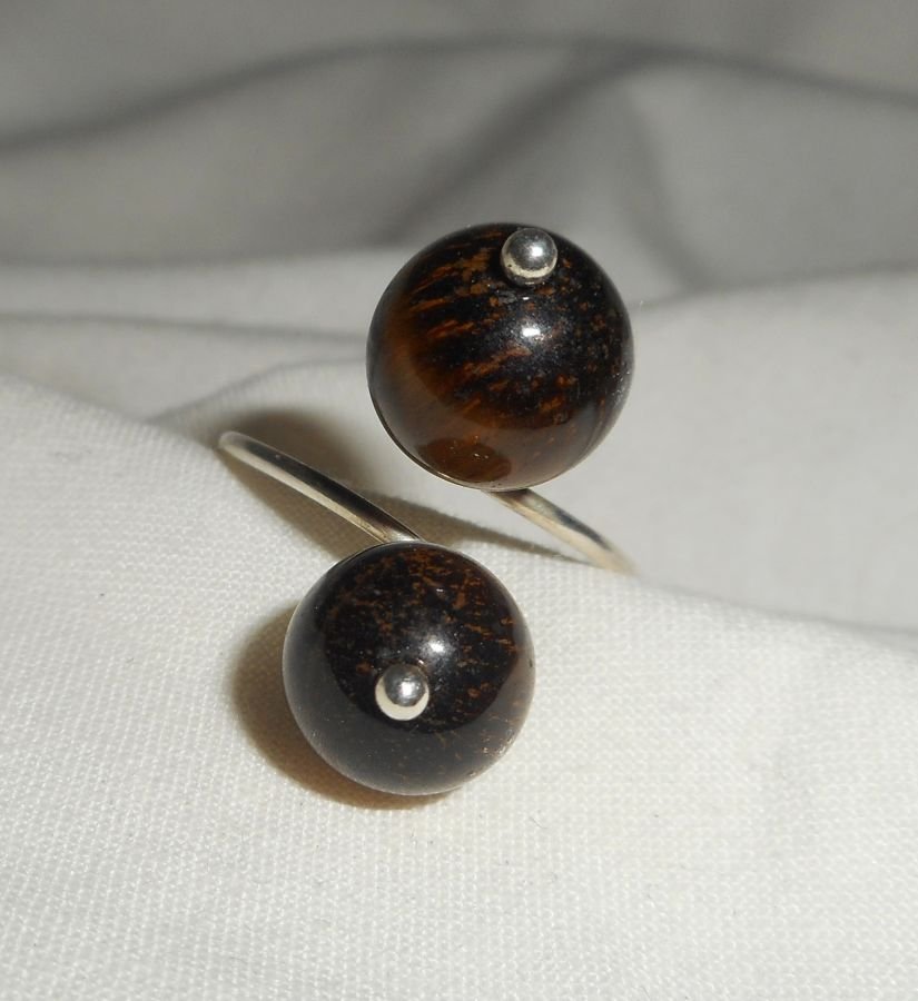 Original 925 silverring med bruna tiger eye stenar