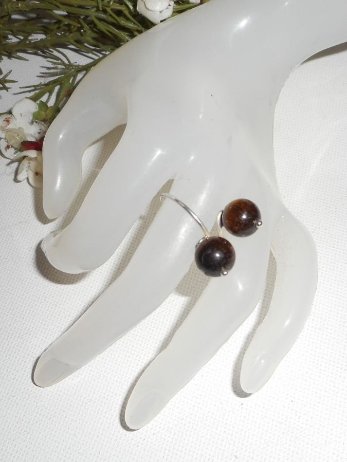 Original 925 silverring med bruna tiger eye stenar