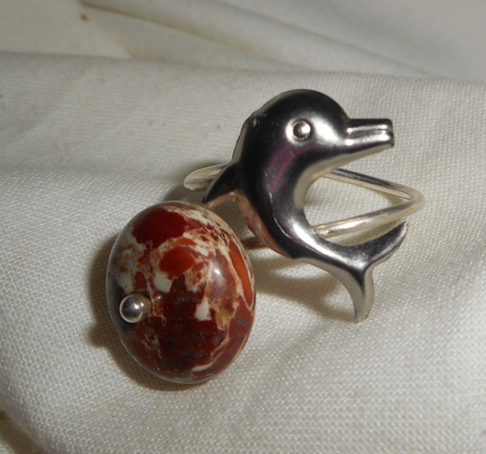 Original 925 silverring med jaspissten och delfin