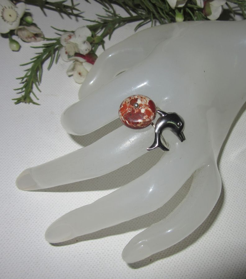 Original 925 silverring med jaspissten och delfin