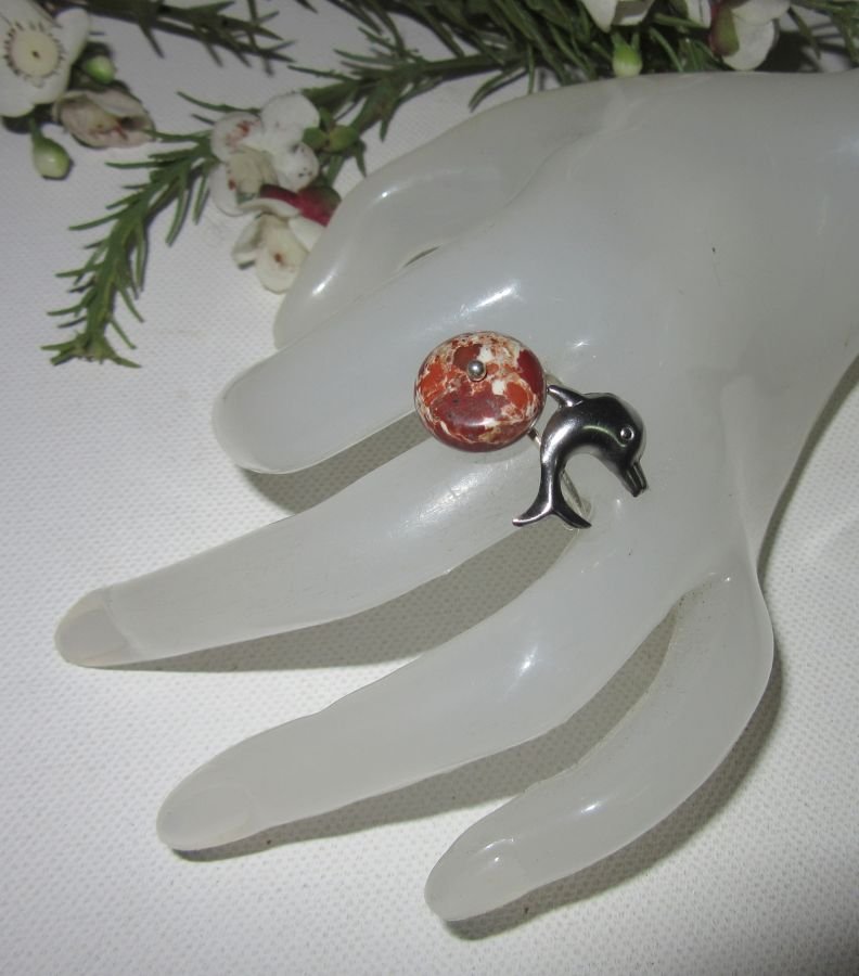 Original 925 silverring med jaspissten och delfin