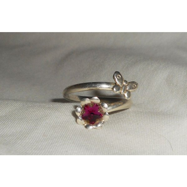 Original 925 silverring med kristallblomma och fjäril