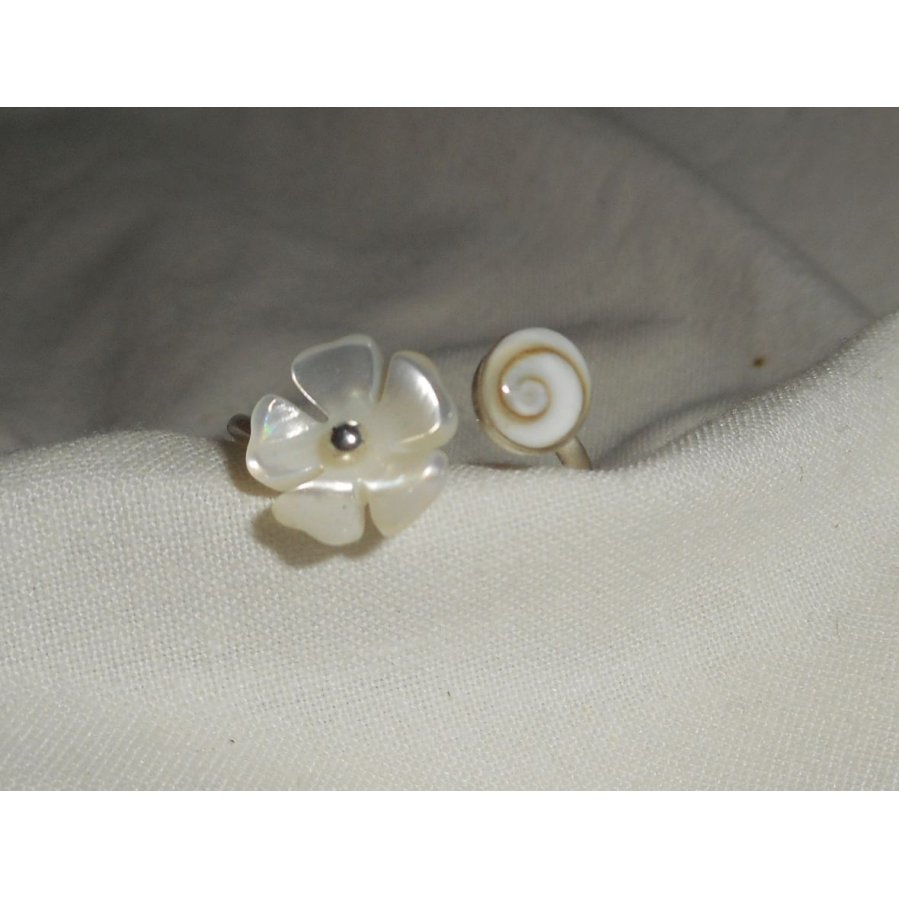 Original 925 sterling silverring med pärlemorblomma och luciaöga