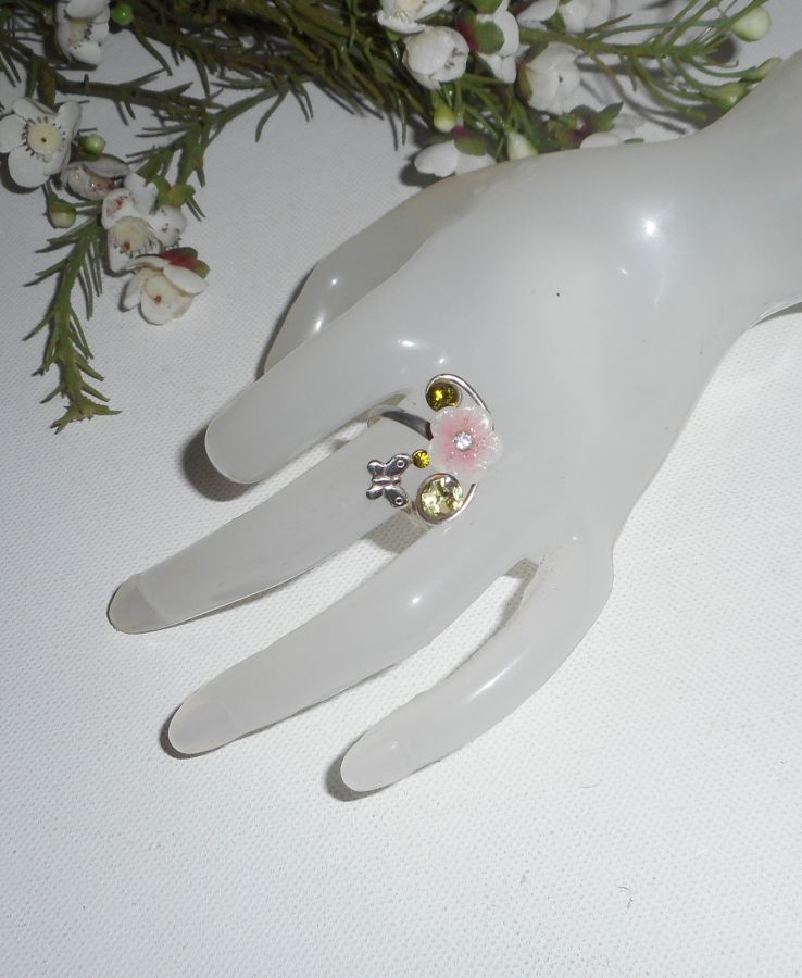 Original 925 silverring med rosa blomma och Swarovski-kristall